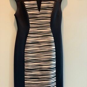 Connected Apparel Black and White Patterned Midi Dress